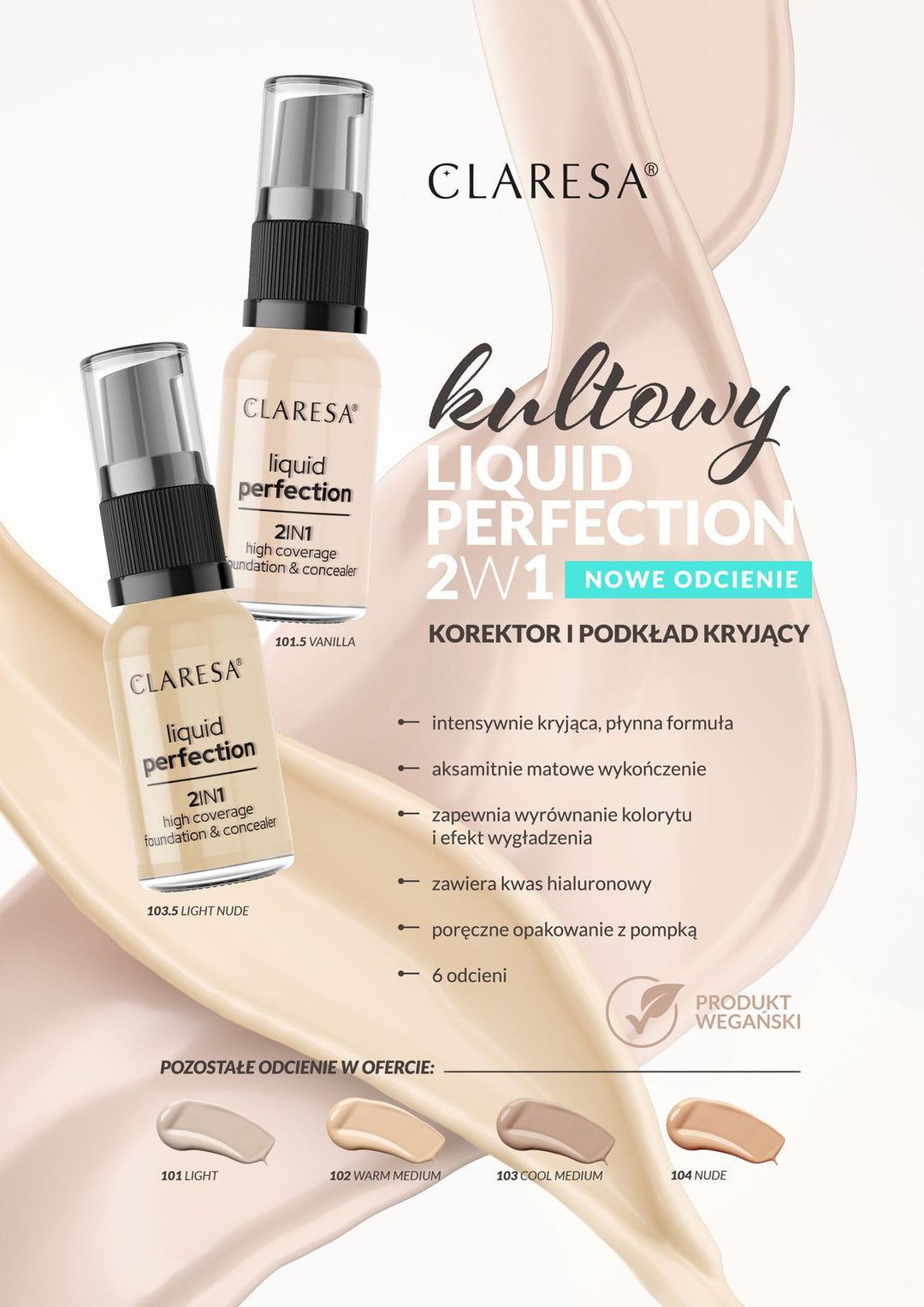 CLARESA 2IN1 MASKUOJAMASIS KOREKTORIUS IR SKYSTA PUDRA LIQUID PERFECTION 103,5 Light Nude 18 g 4Mass