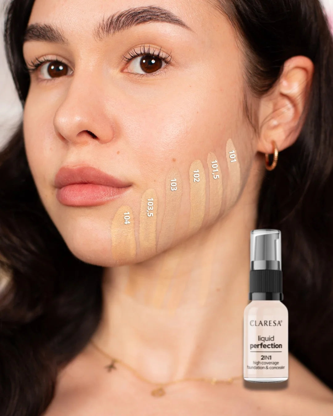 CLARESA 2in1 skystas maskuoklis ir pudra LIQUID PERFECTION 104 NUDE, 34 g 4Mass