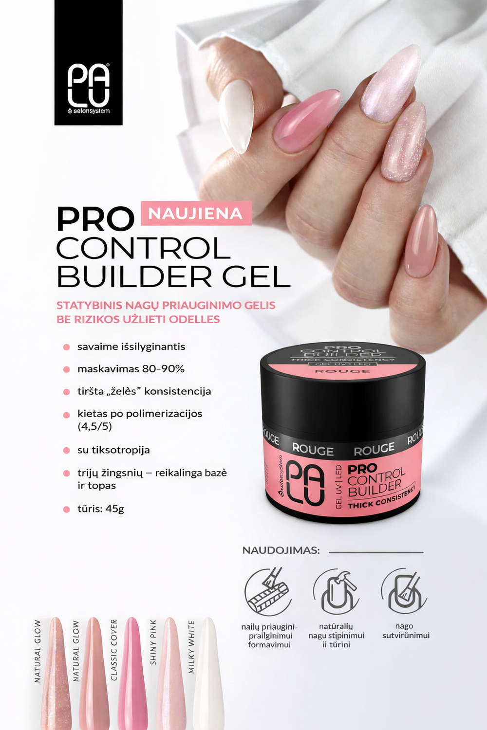 PALU BUILDER GEL PRO CONTROL SHINY PINK 45 g 4Mass