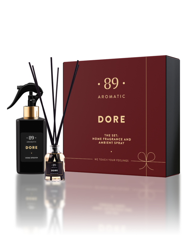 Rinkinys: Namų kvapas su lazdelėmis ir purškiamas namų kvapas Dore (Kalėdinė kolekcija)