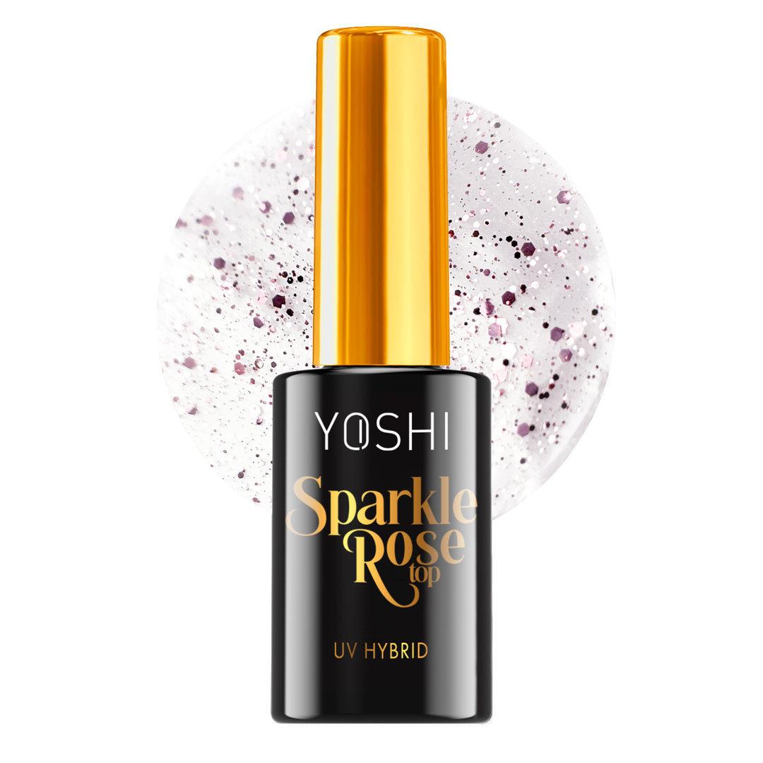 Gelinio lako viršutinis sluoksnis Top Sparkle Rose YOSHI  10 ml Naguprieziura