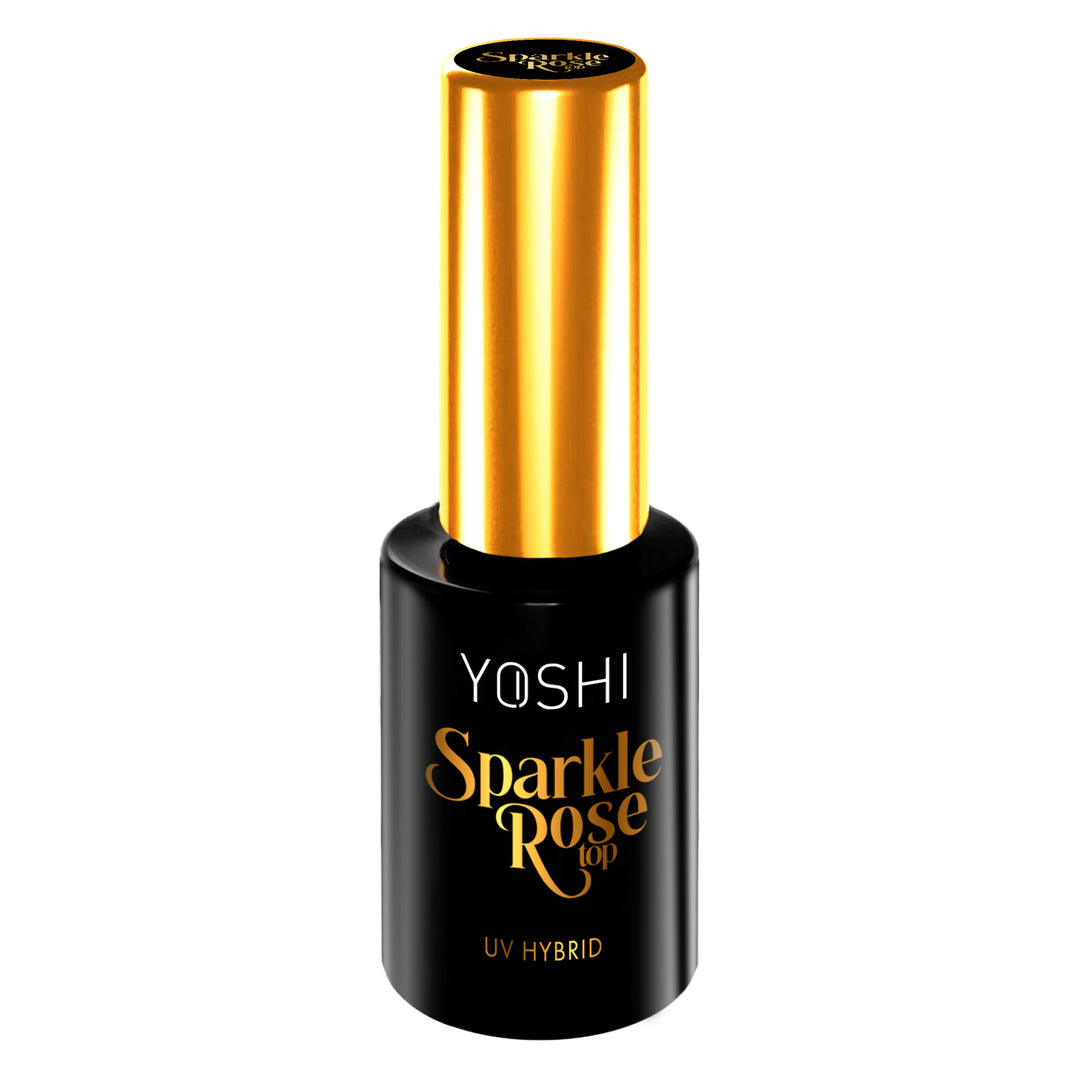 Gelinio lako viršutinis sluoksnis Top Sparkle Rose YOSHI  10 ml Naguprieziura
