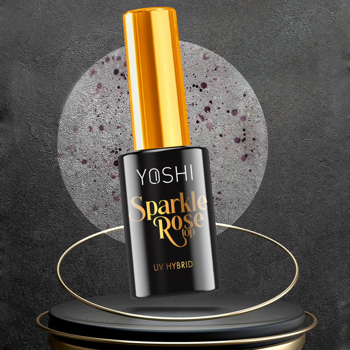 Gelinio lako viršutinis sluoksnis Top Sparkle Rose YOSHI  10 ml Naguprieziura