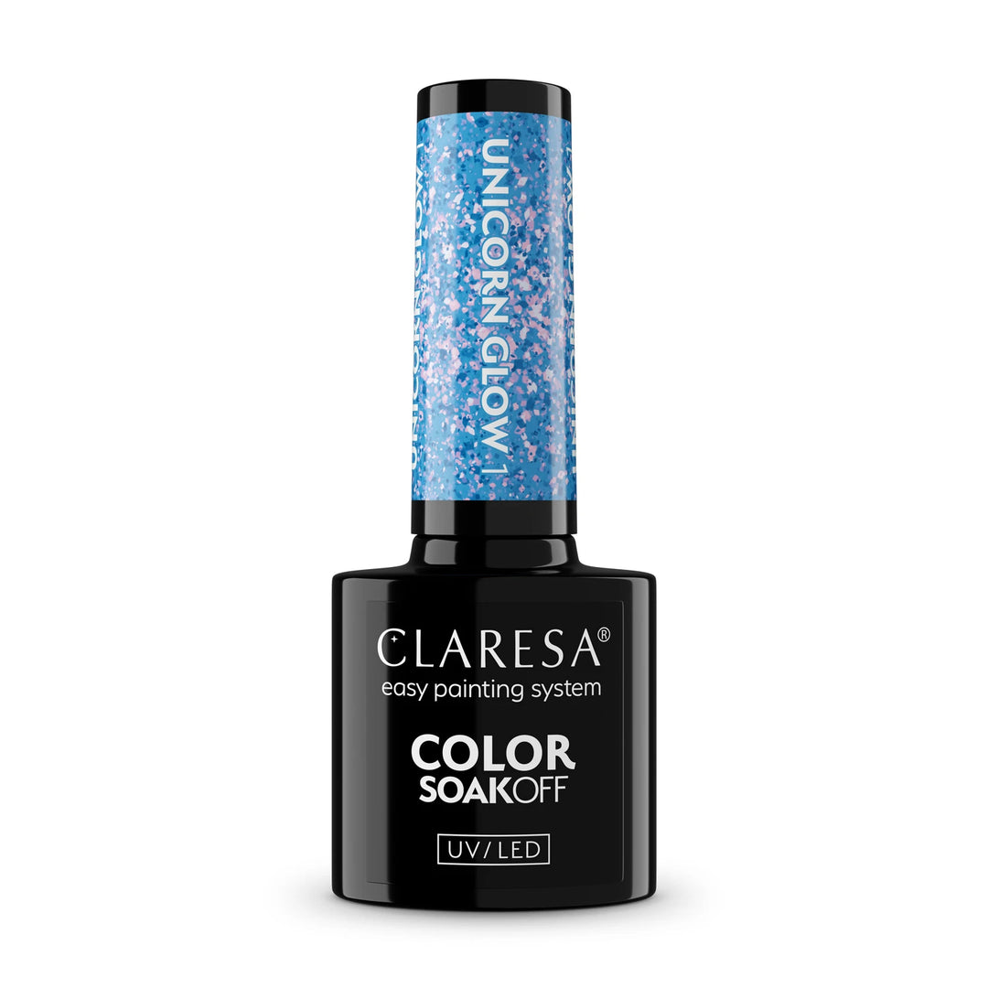 Gelinis lakas CLARESA Unicorn Glow 1 – spindintis mėlynas atspalvis buteliuke