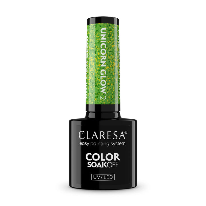 Gelinis lakas CLARESA Unicorn Glow 2 – spindintis žalias atspalvis buteliuke