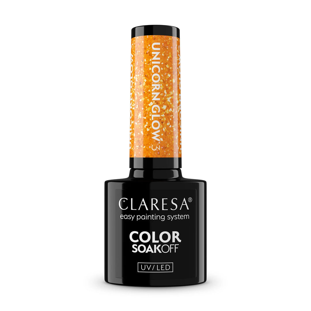 Gelinis lakas CLARESA Unicorn Glow 3 – spindintis geltonas atspalvis buteliuke