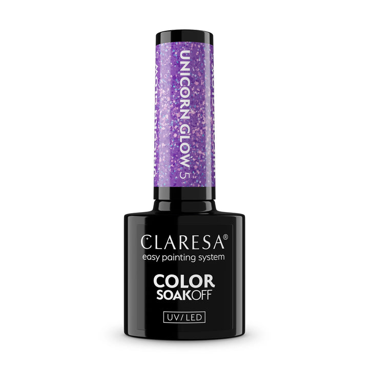 Gelinis lakas CLARESA Unicorn Glow 5 – spindintis violetinis atspalvis buteliuke