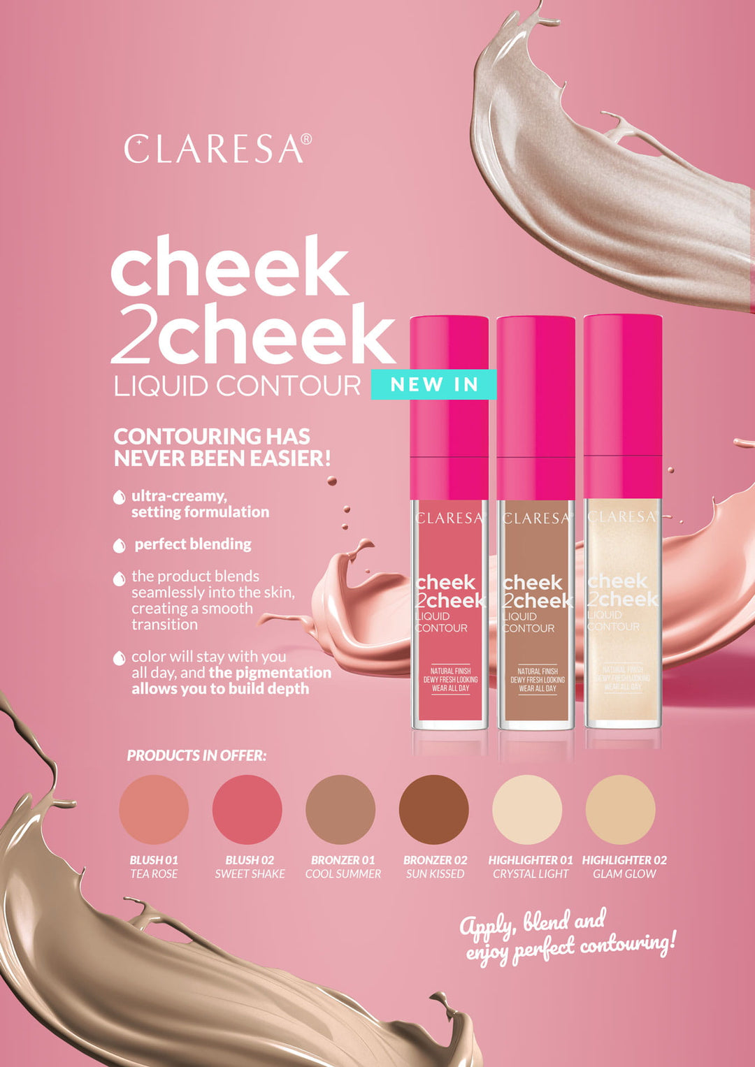 CLARESA skystas bronzeris cheek2cheek LIQUID CONTOUR 02 Sun Kissed, 7 g 4Mass