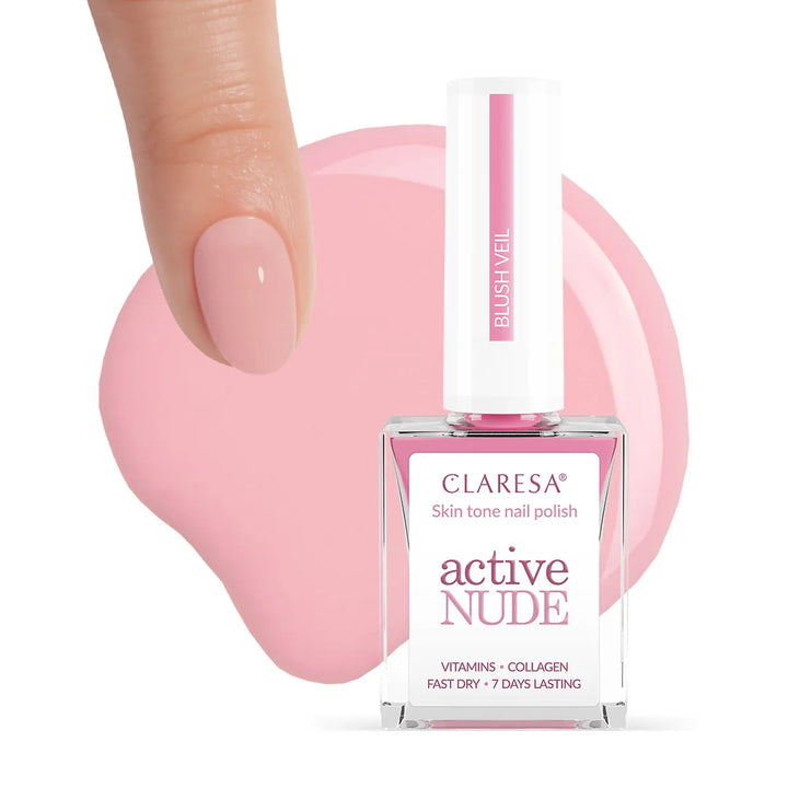 Claresa Active Nude Blush Veil – nagų lakas su kolagenu ir vitaminais 9,5 ml 4Mass