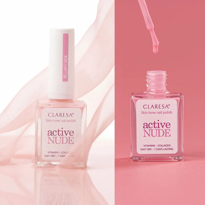 Claresa Active Nude Blush Veil – nagų lakas su kolagenu ir vitaminais 9,5 ml 4Mass