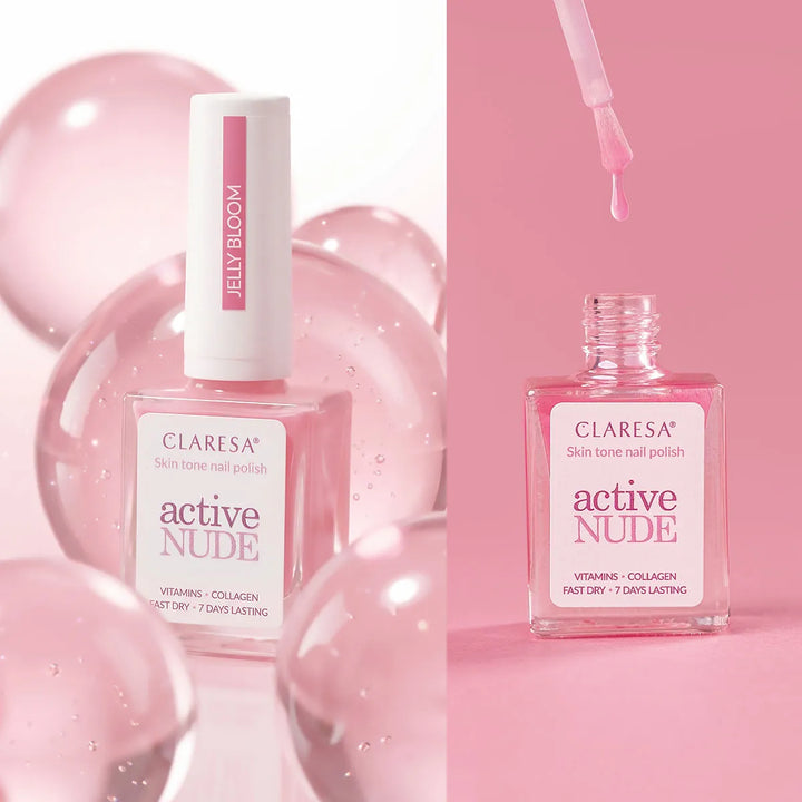 Claresa Active Nude Jelly Bloom – nagų lakas su kolagenu ir vitaminais 9,5 ml 4Mass