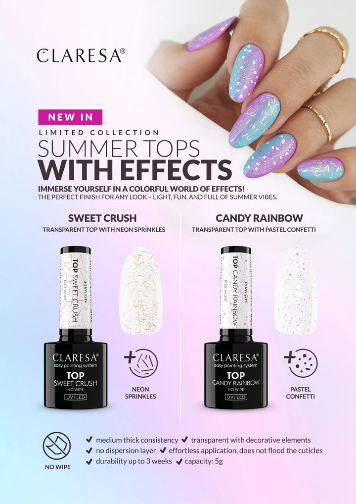 Gelinio lako viršutinis sluoksnis CLARESA Top CANDY RAINBOW 4Mass