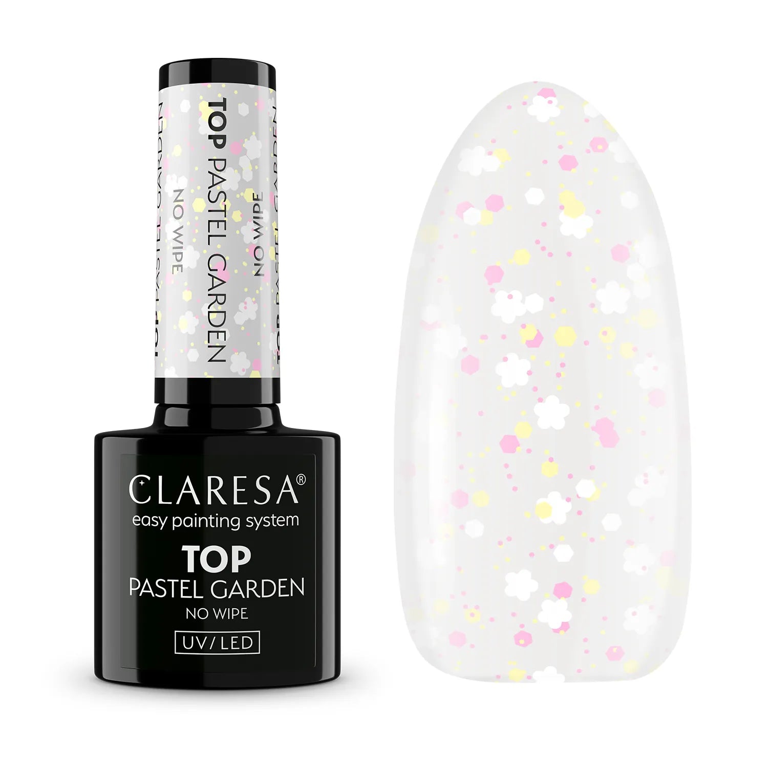 Claresa Top No Wipe Pastel Garden – gelinio lako viršutinis sluoksnis be lipnumo 4Mass