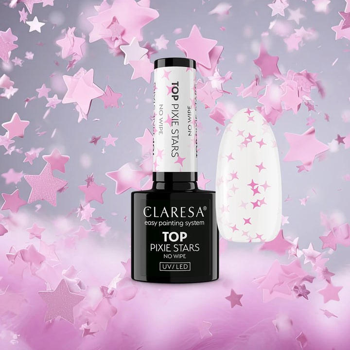 Claresa Top No Wipe Pixie Stars – gelinio lako viršutinis sluoksnis be lipnumo 4Mass
