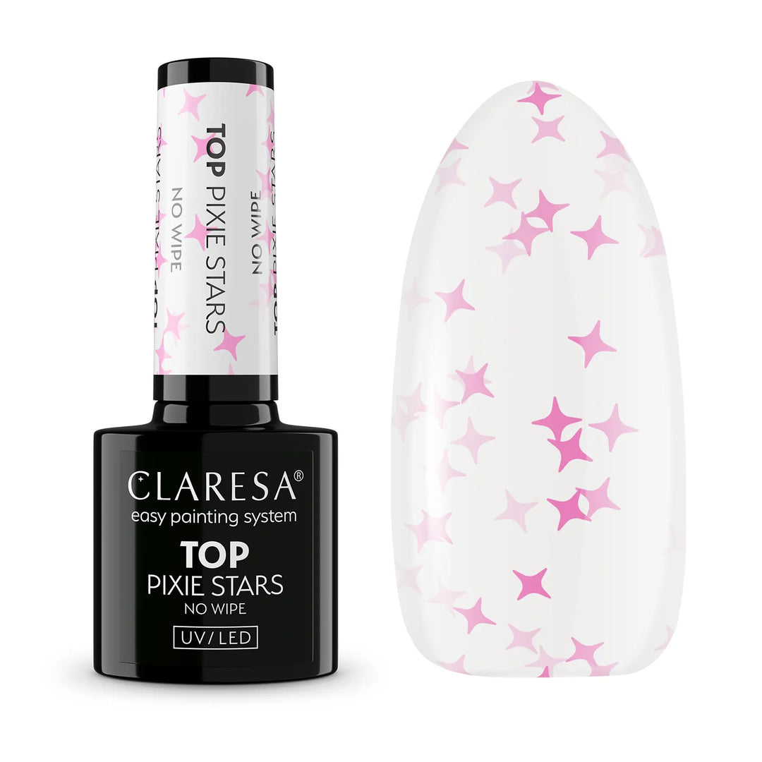Claresa Top No Wipe Pixie Stars – gelinio lako viršutinis sluoksnis be lipnumo 4Mass