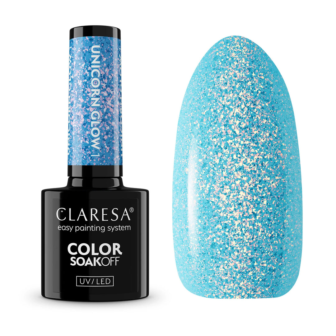 Gelinis lakas CLARESA Unicorn Glow 1 – spindintis mėlynas atspalvis buteliuke