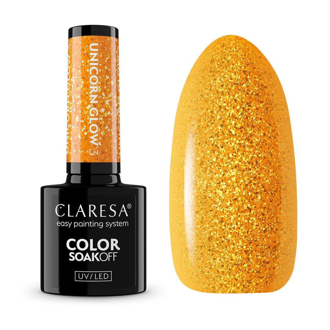 Gelinis lakas CLARESA Unicorn Glow 3 – spindintis geltonas atspalvis buteliuke