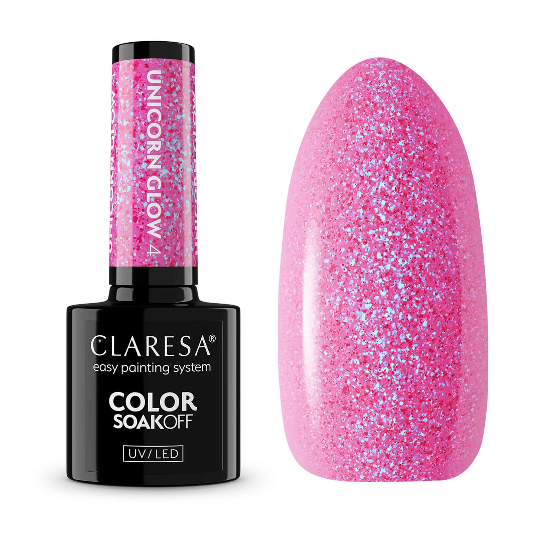 Gelinis lakas CLARESA Unicorn Glow 1 – spindintis rožinis atspalvis buteliuke