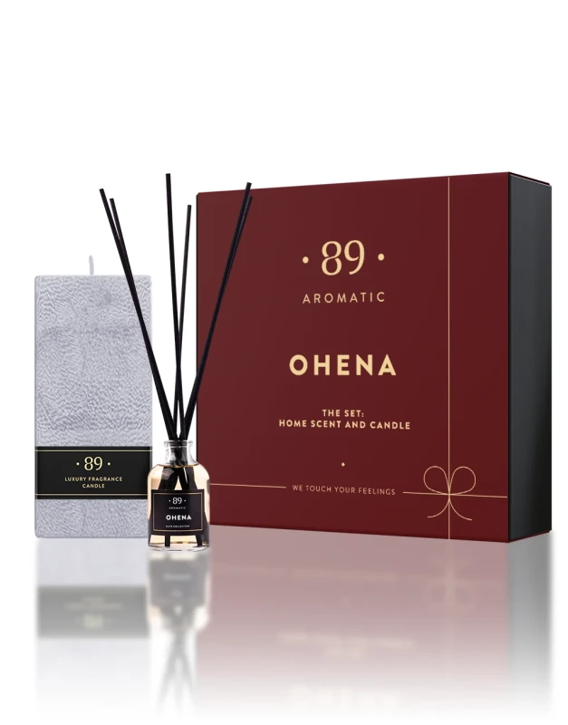 Rinkinys: Namų kvapas su lazdelėmis ir palmių vaško žvakė OHENA (Kalėdinė kolekcija) Aromatic 89