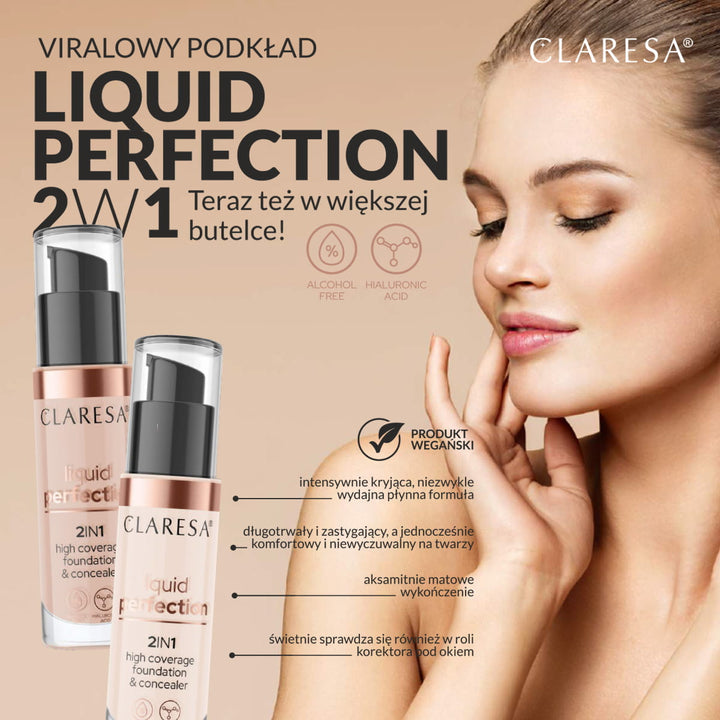 CLARESA 2in1 skystas maskuoklis ir pudra LIQUID PERFECTION 104 NUDE, 34 g 4Mass