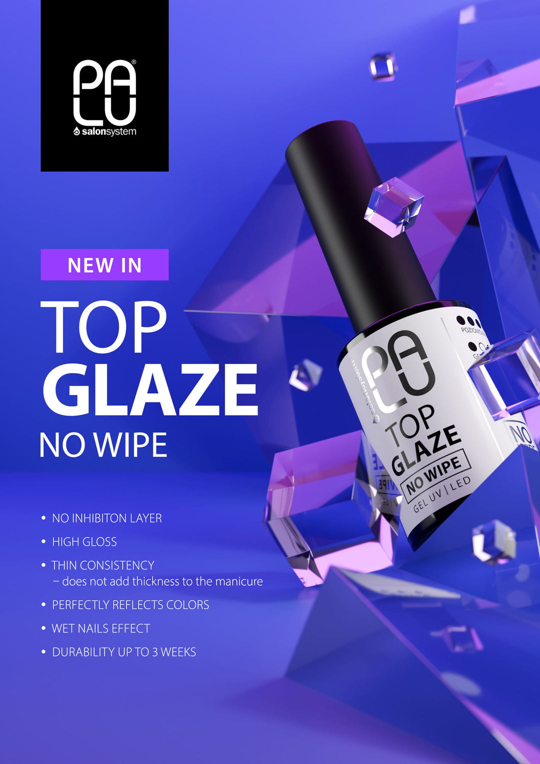 Gelinio lako viršutinis sluoksnis PALU TOP GLAZE NO WIPE 11 ml 4Mass