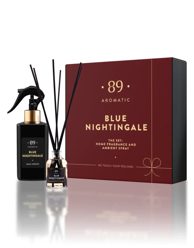 Rinkinys: Namų kvapas su lazdelėmis ir purškiamas namų kvapas Blue Nightingale (Kalėdinė kolekcija) Aromatic 89