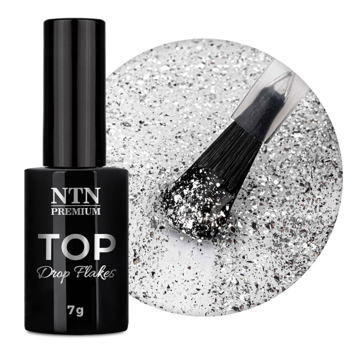 Gelinio lako viršutinis sluoksnis Top Drop Flakes Silver NTN Premium 7 g
